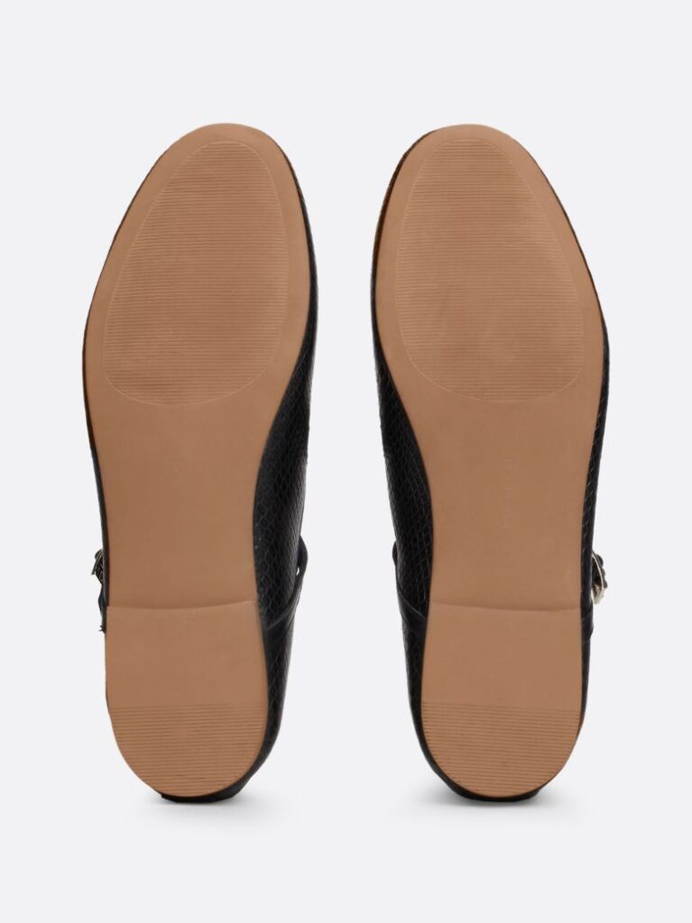 Black Snake Embossed Leather Mary Jane Ballerinas  Women