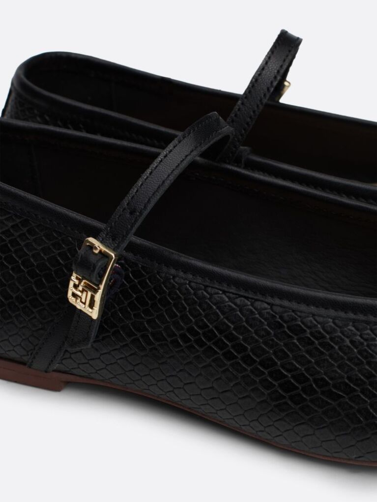 Black Snake Embossed Leather Mary Jane Ballerinas  Women