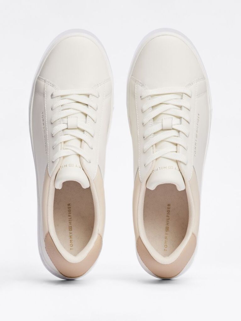 Beige Essential Metallic Leather Court Trainers  Women