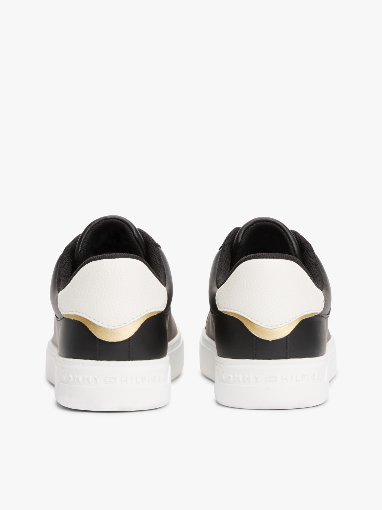 Black Essential Metallic Leather Court Trainers  Women