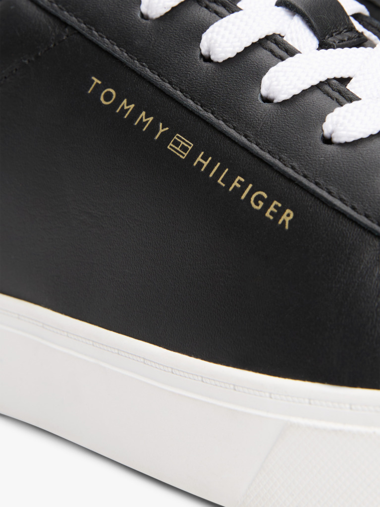 Black Essential Metallic Leather Court Trainers  Women