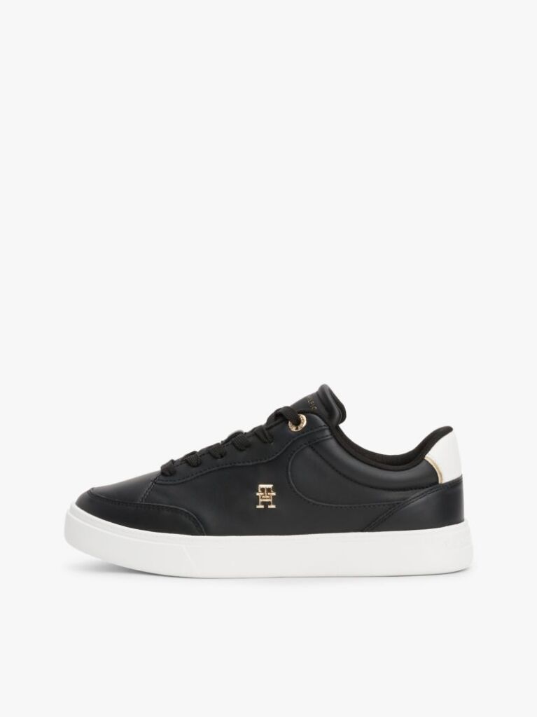 Black TH Monogram Leather Court Trainers  Women