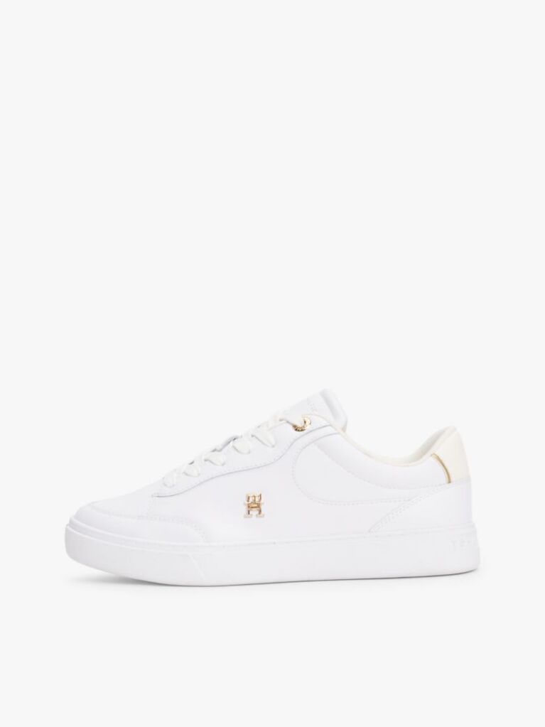 White TH Monogram Leather Court Trainers  Women