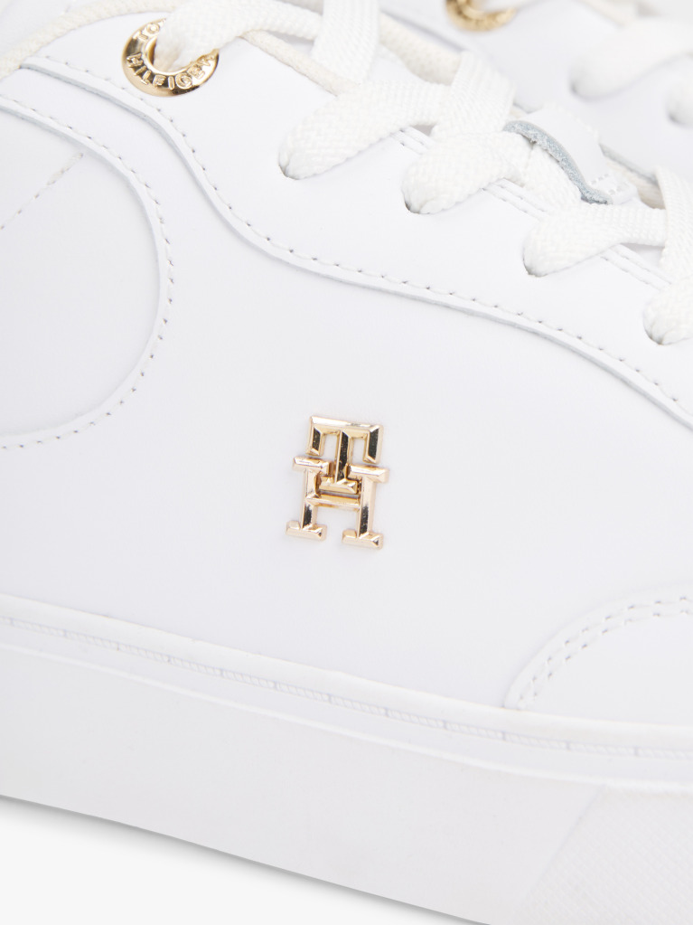 White TH Monogram Leather Court Trainers  Women
