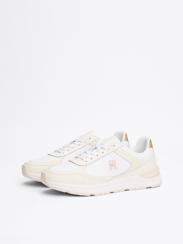 White TH Monogram Leather Trainers  Women