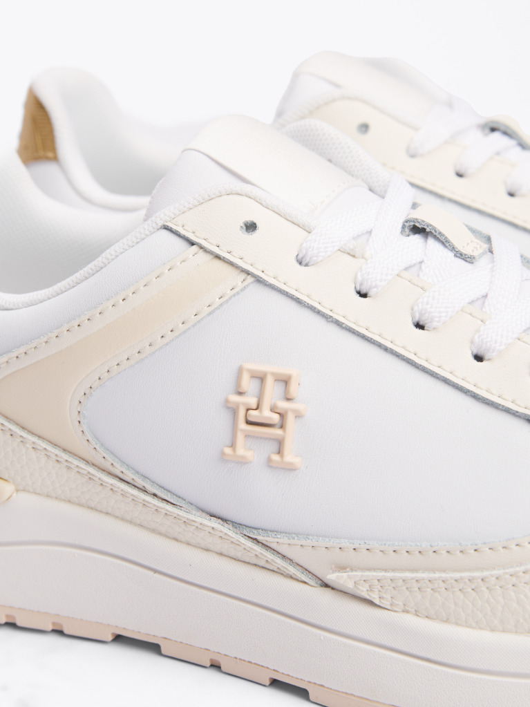 White TH Monogram Leather Trainers  Women
