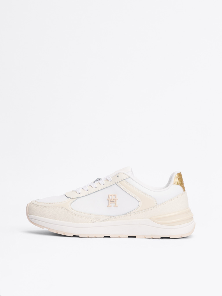 White TH Monogram Leather Trainers  Women