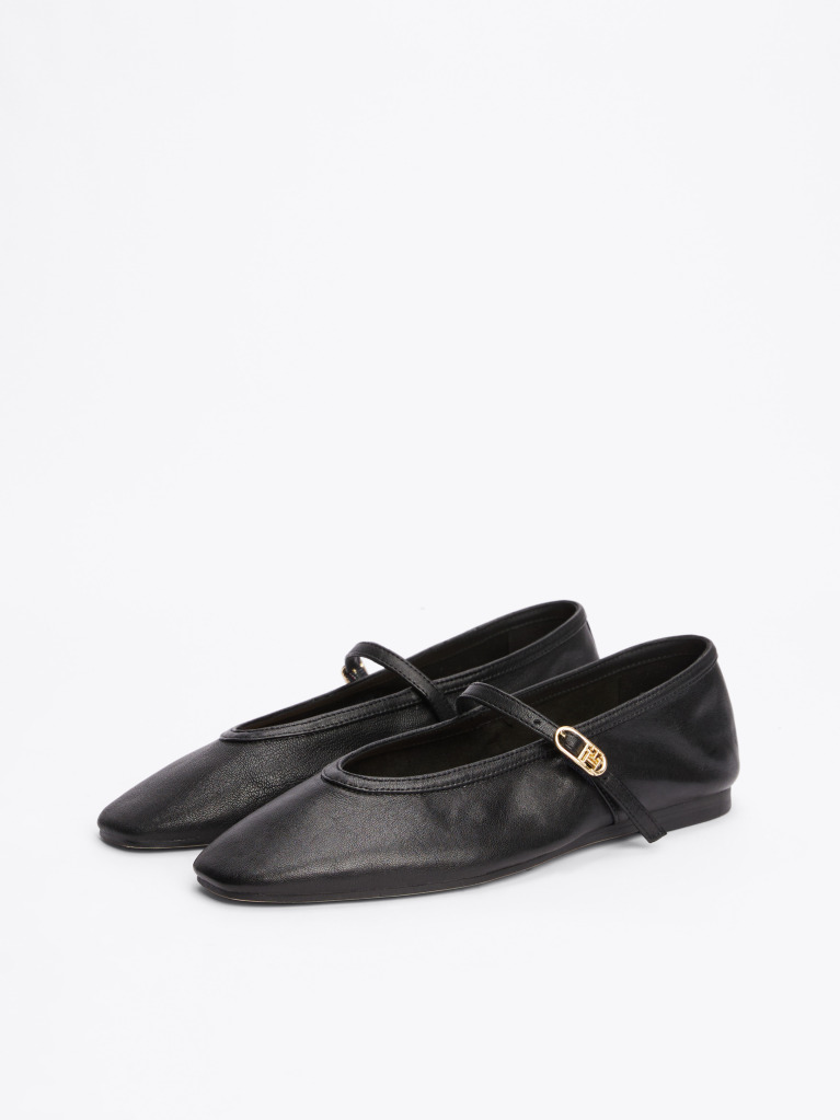 Black Leather Mary Jane Ballerinas  Women