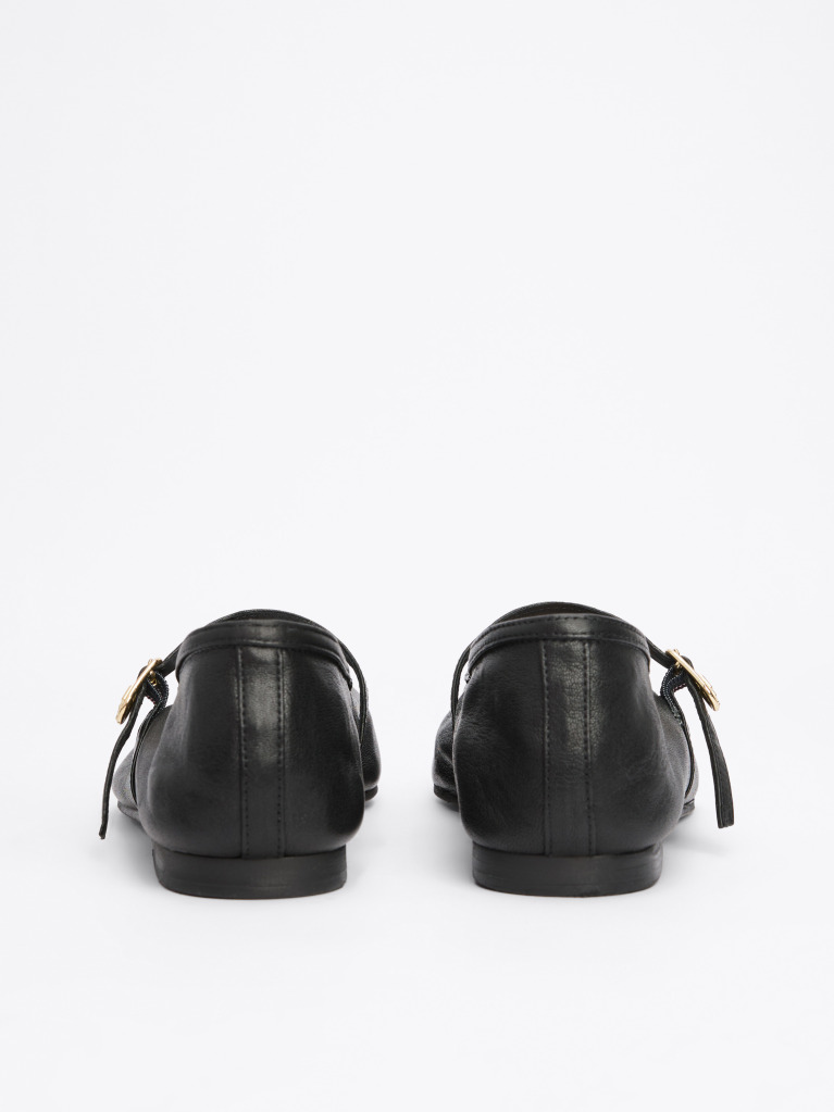 Black Leather Mary Jane Ballerinas  Women