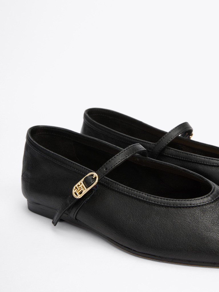Black Leather Mary Jane Ballerinas  Women