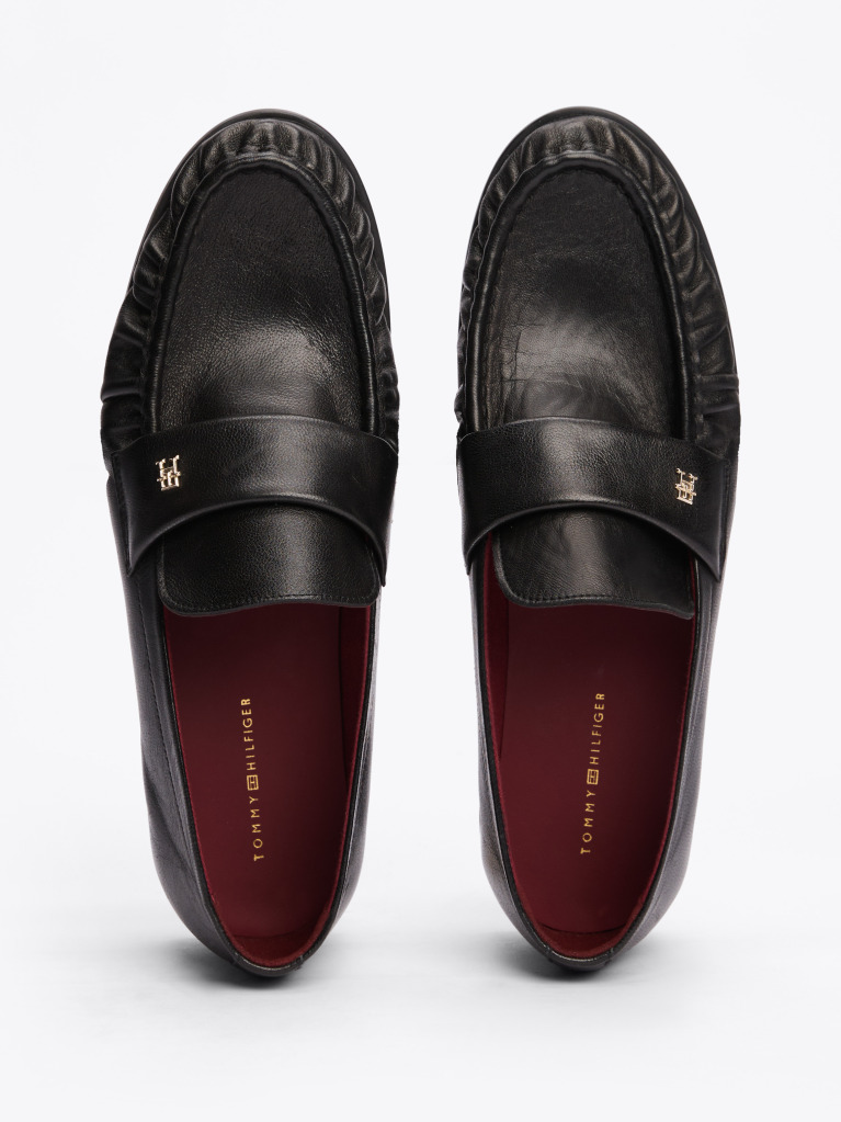 Black TH Monogram Leather Pleated Loafers  Women