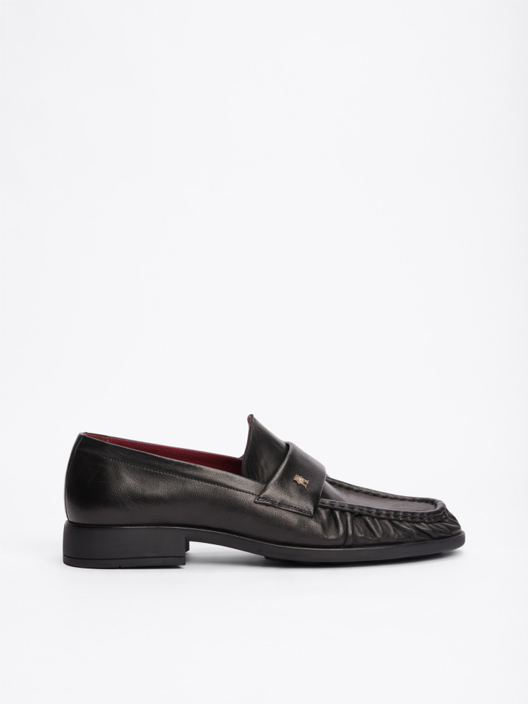 Black TH Monogram Leather Pleated Loafers  Women