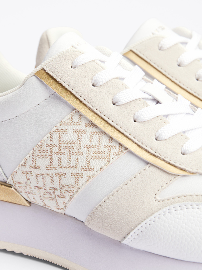 White TH Monogram Metallic Trainers  Women