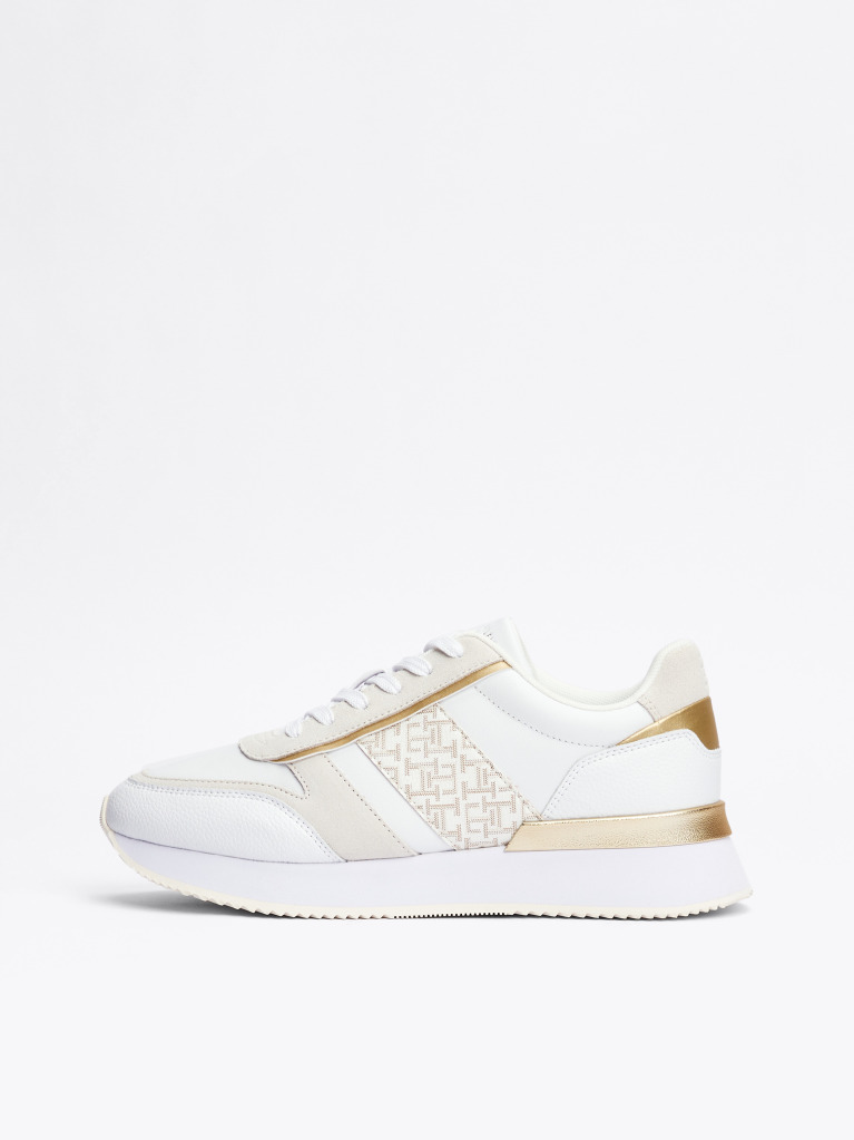 White TH Monogram Metallic Trainers  Women