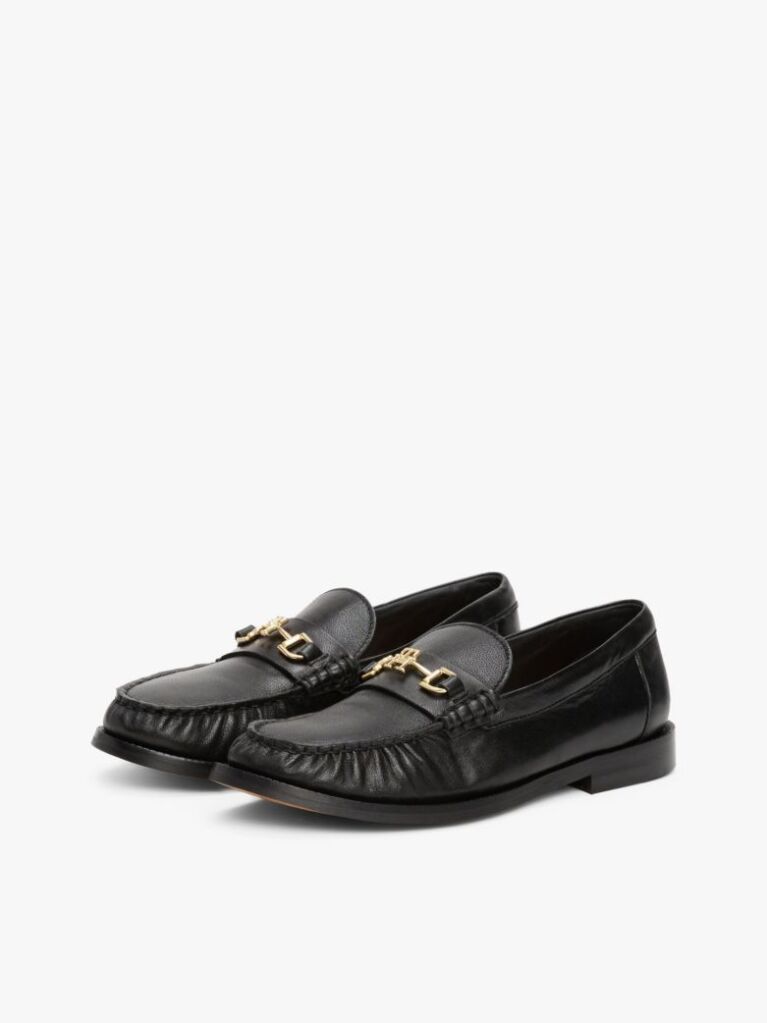 Black Leather Horsebit Loafers  Women