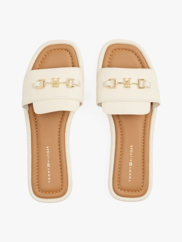 Beige Leather Horsebit Mules  Women