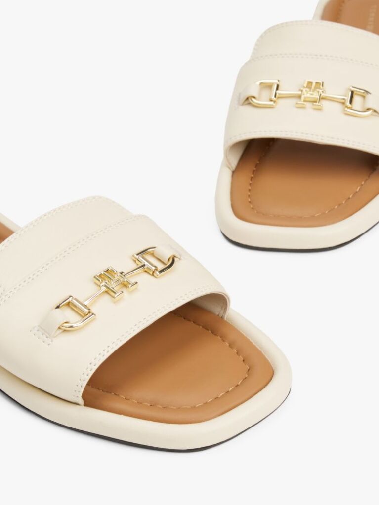 Beige Leather Horsebit Mules  Women