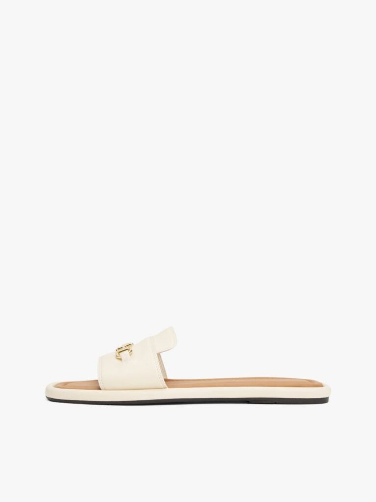 Beige Leather Horsebit Mules  Women