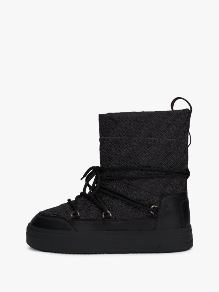 Black TH Monogram Lace-Up Snow Boots  Women