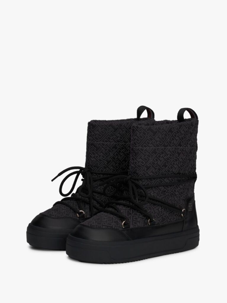 Black TH Monogram Lace-Up Snow Boots  Women