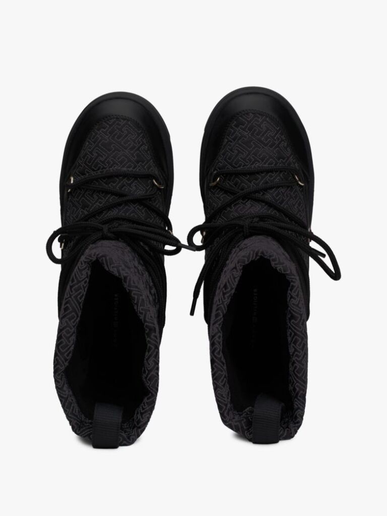 Black TH Monogram Lace-Up Snow Boots  Women