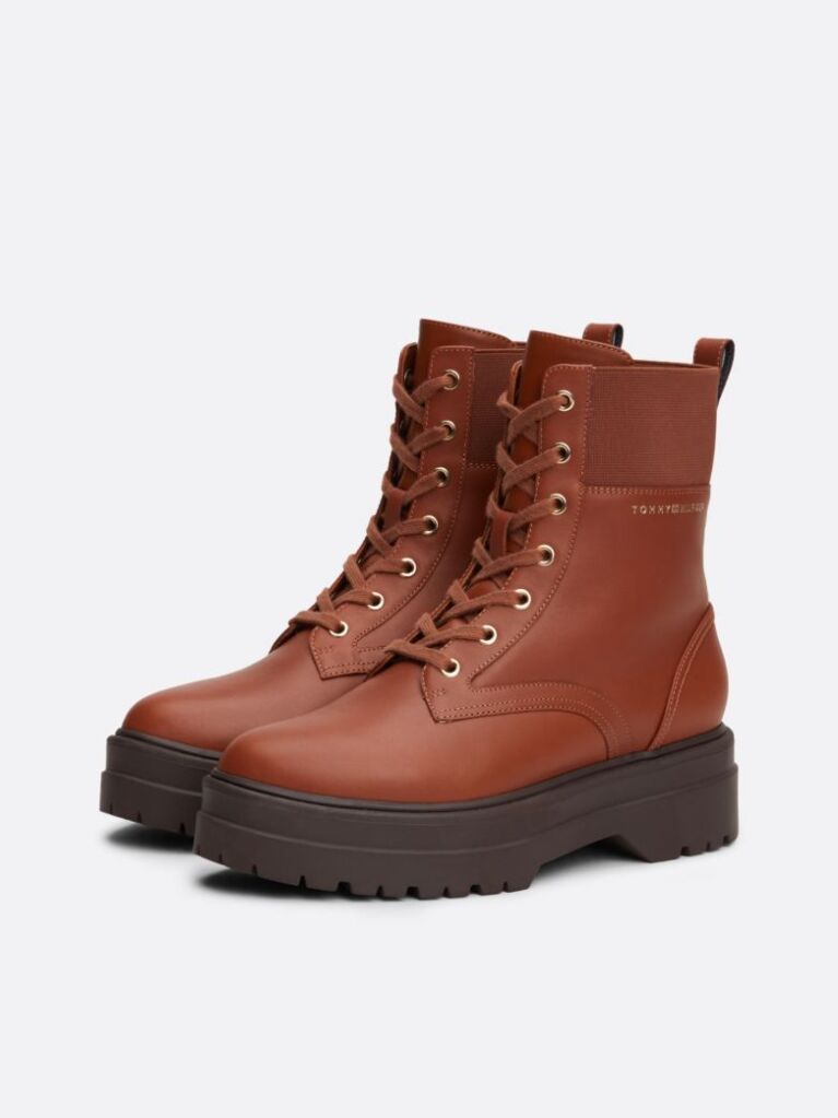 Brown TH Monogram Leather Cleat Boots  Women