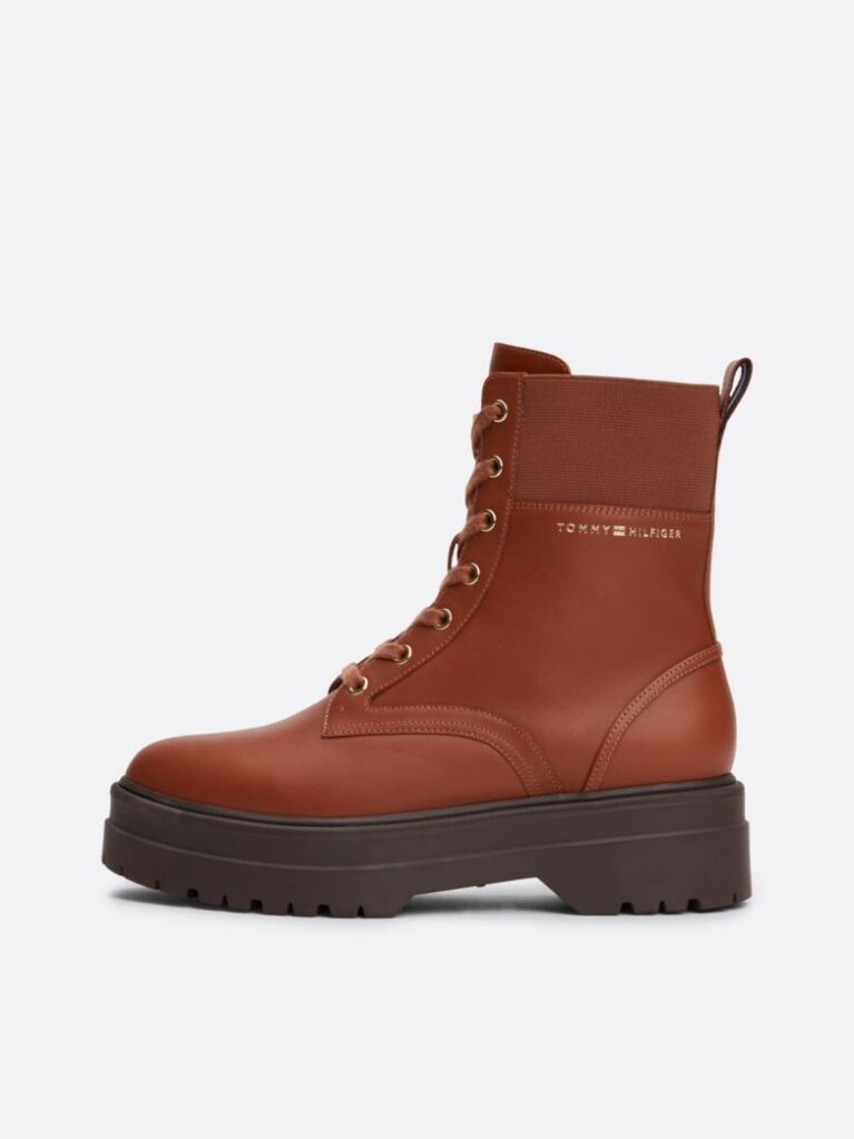Brown TH Monogram Leather Cleat Boots  Women