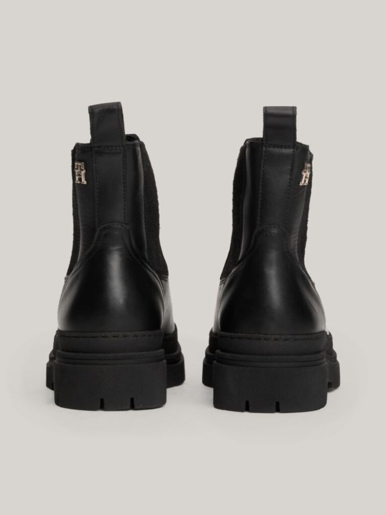 Black TH Monogram Leather Cleat Chelsea Boots  Women