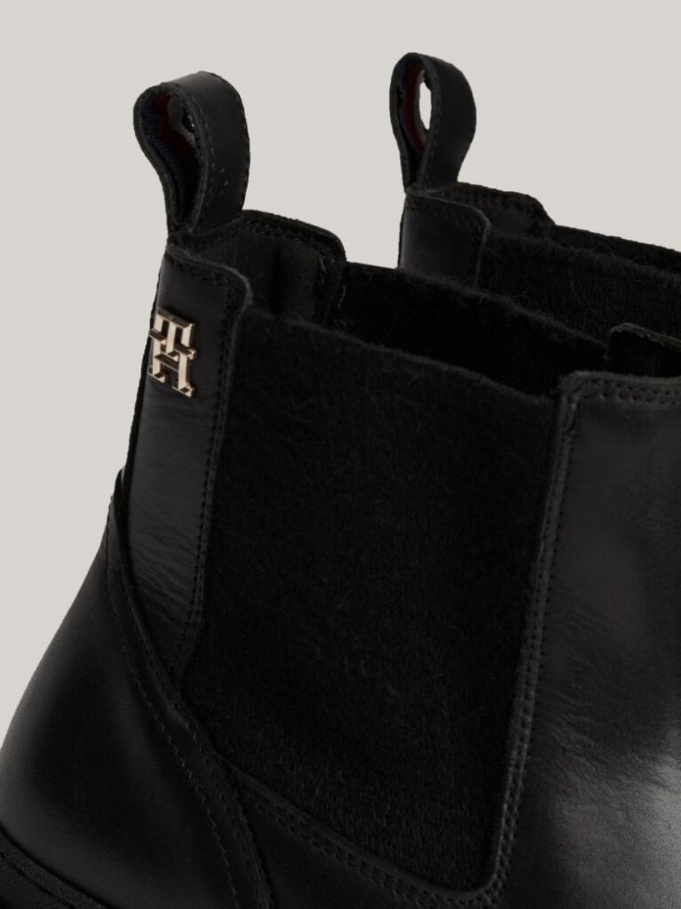 Black TH Monogram Leather Cleat Chelsea Boots  Women