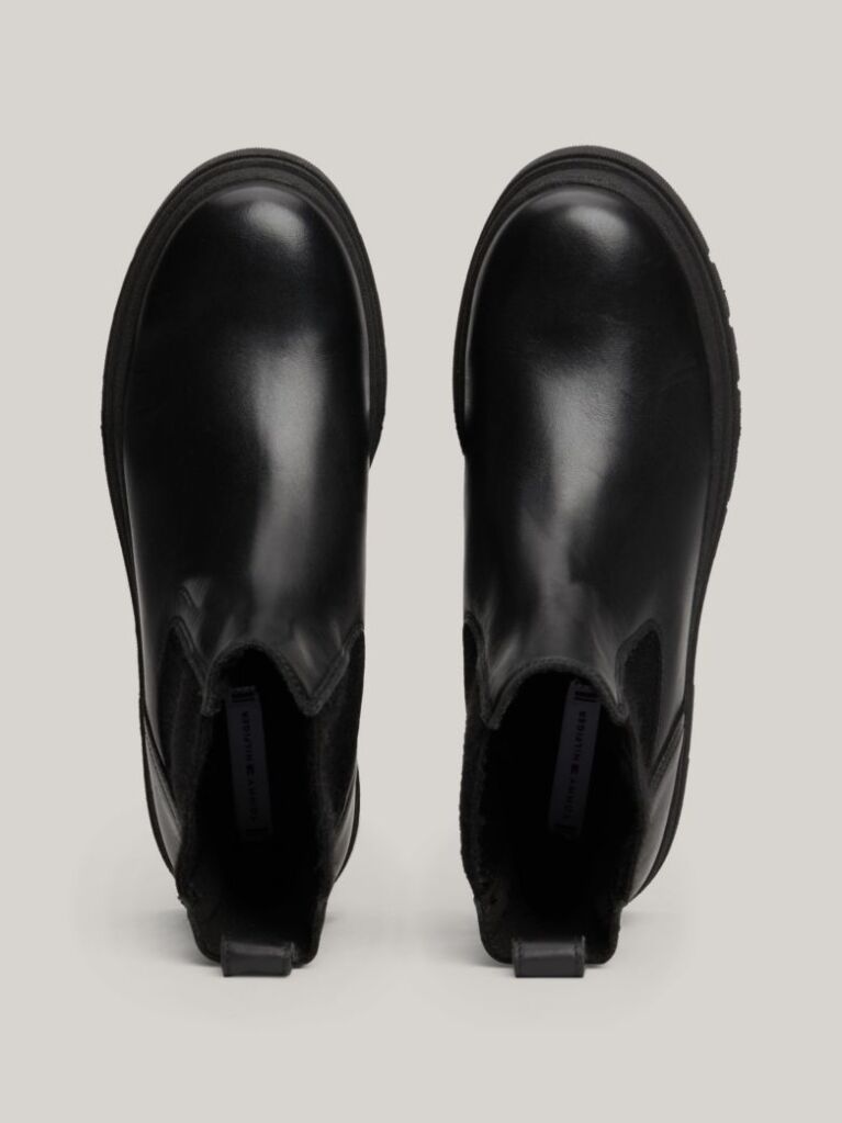Black TH Monogram Leather Cleat Chelsea Boots  Women