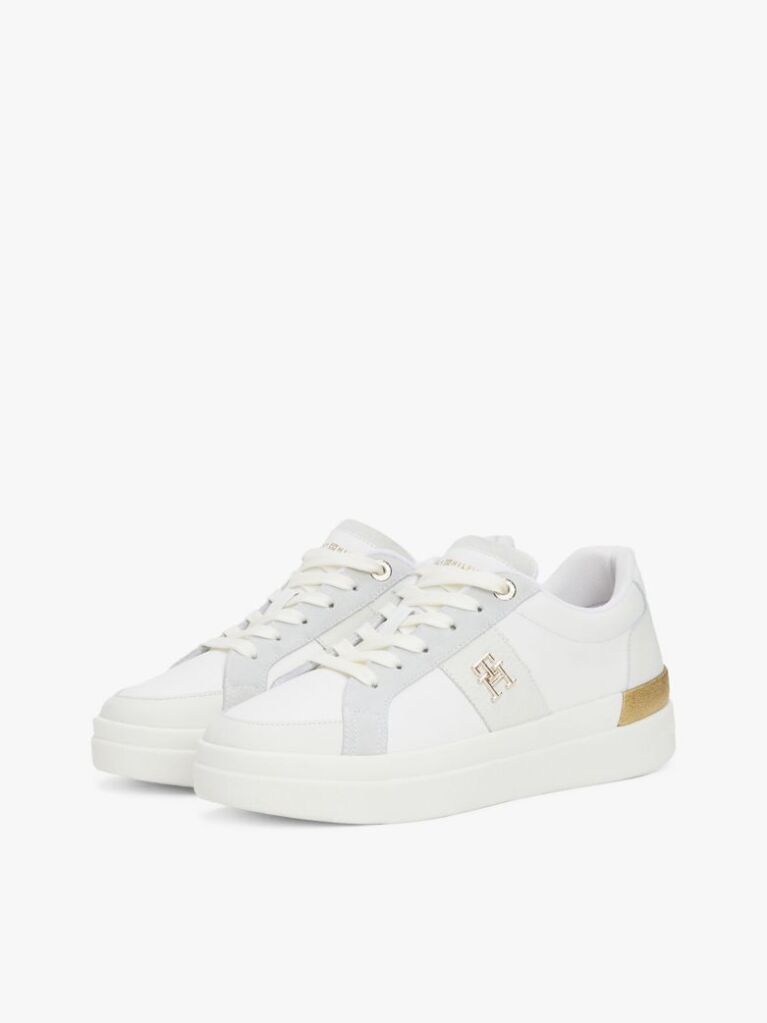 White Leather Court Trainers  Women