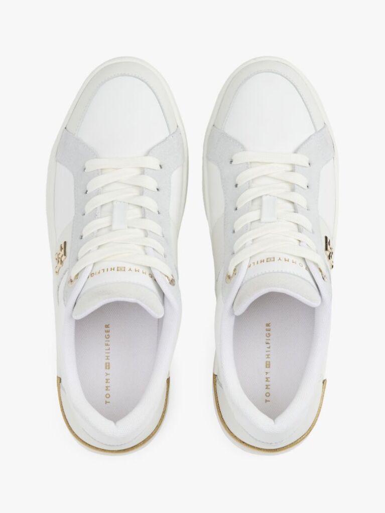 White Leather Court Trainers  Women