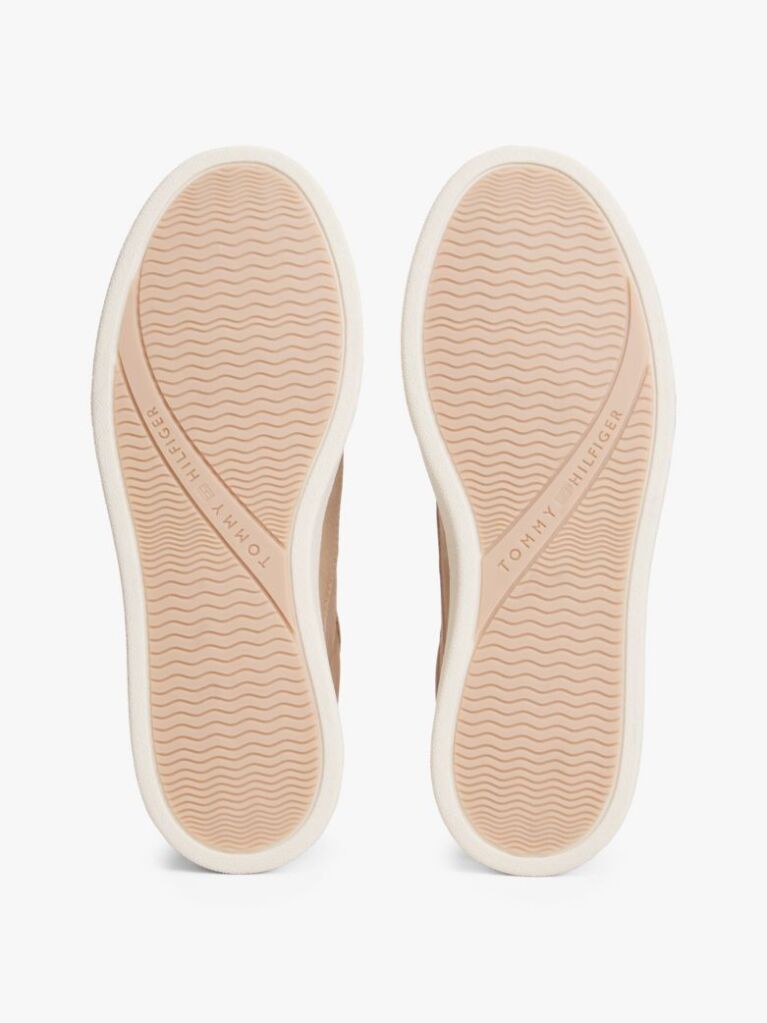 Beige Leather Metallic Logo Court Trainers  Women