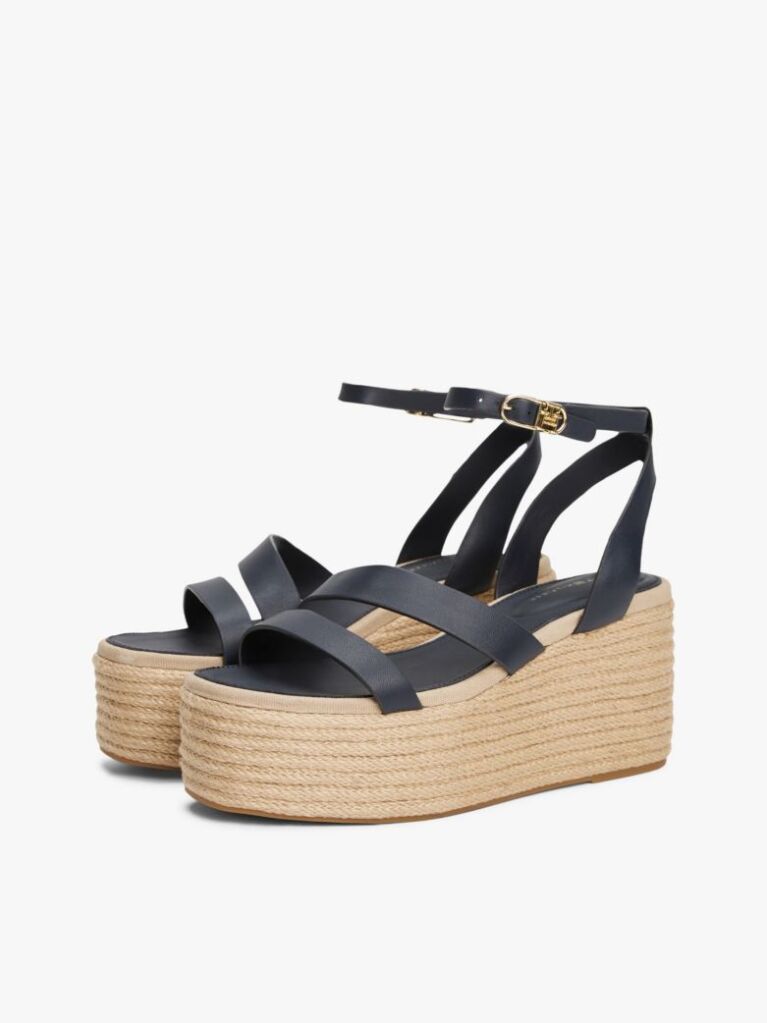 Blue Leather Platform Espadrilles  Women
