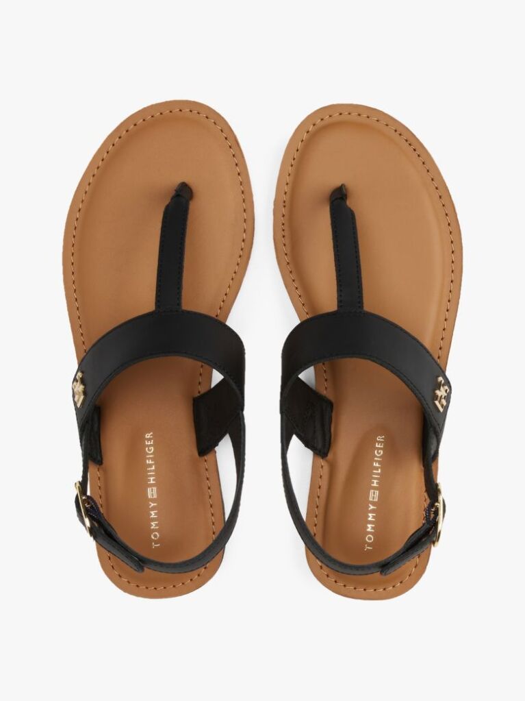 Black Leather Toe Post Sandals  Women