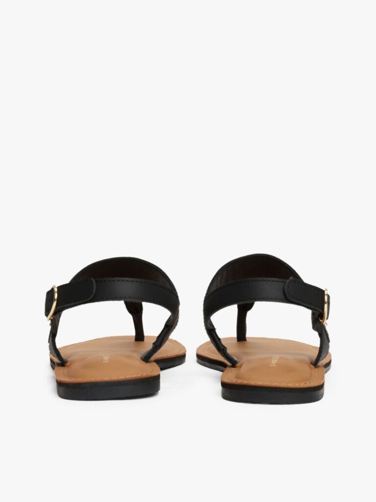 Black Leather Toe Post Sandals  Women