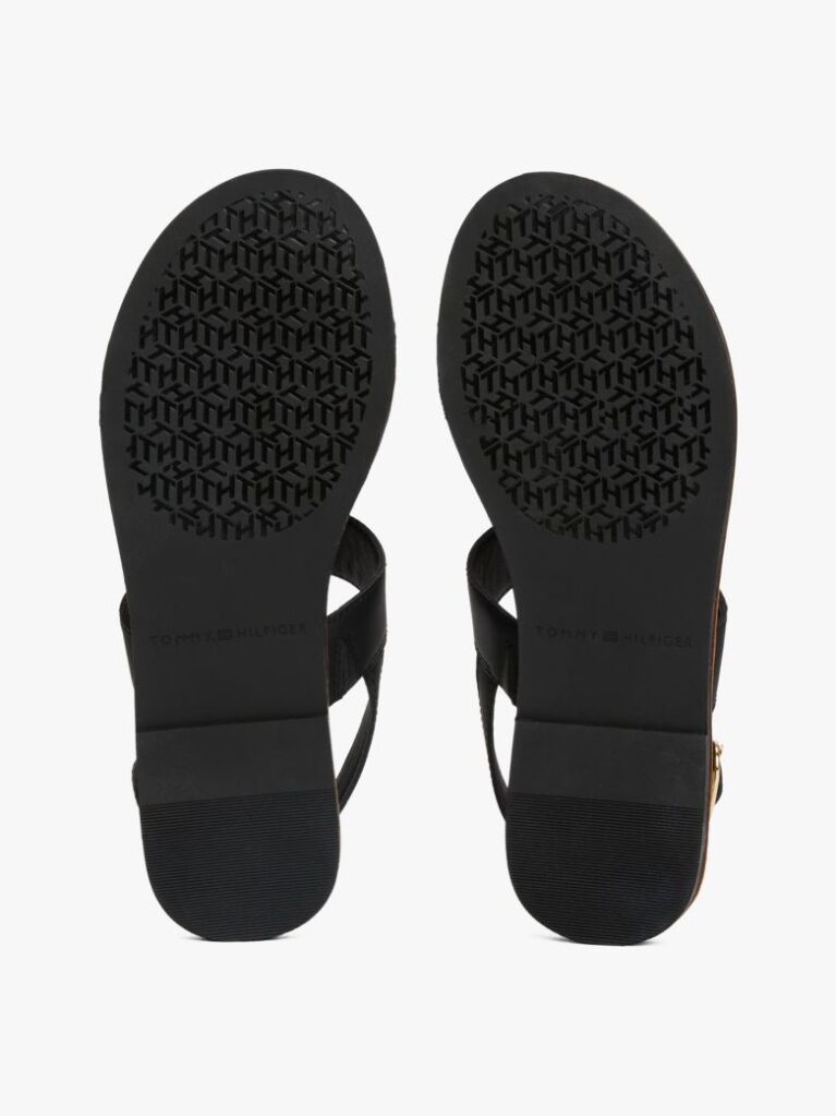 Black Leather Toe Post Sandals  Women