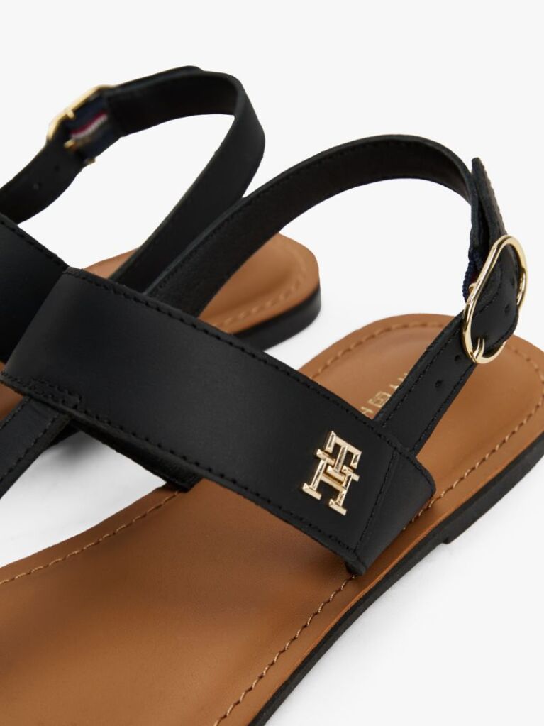 Black Leather Toe Post Sandals  Women