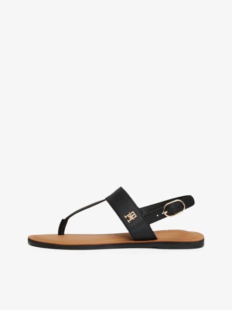 Black Leather Toe Post Sandals  Women