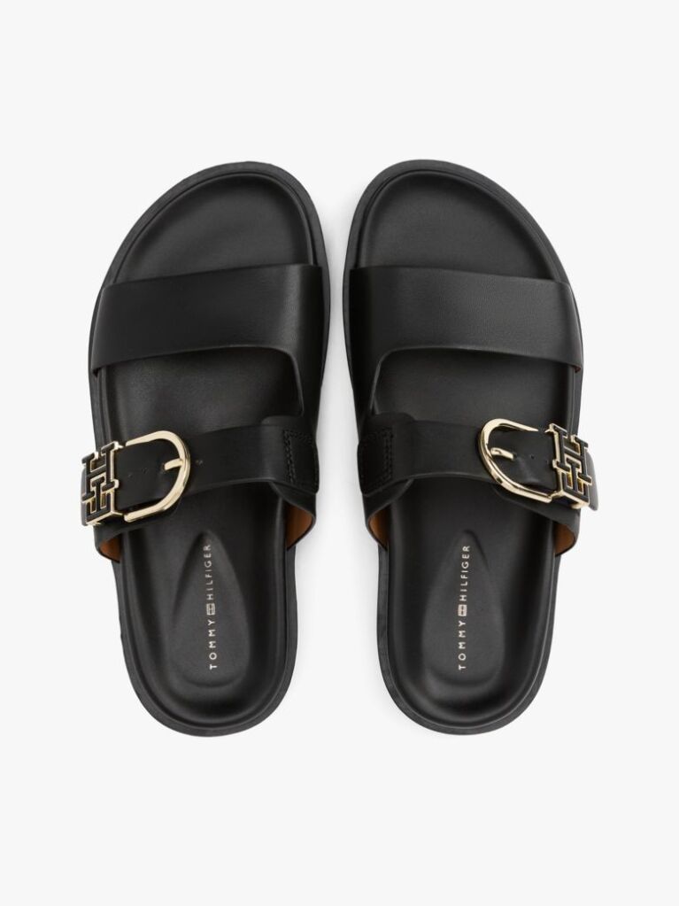 Black Leather TH Monogram Cleat Sandals  Women