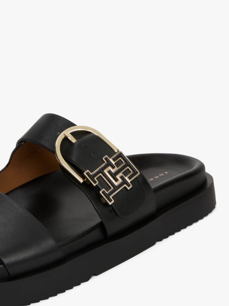 Black Leather TH Monogram Cleat Sandals  Women