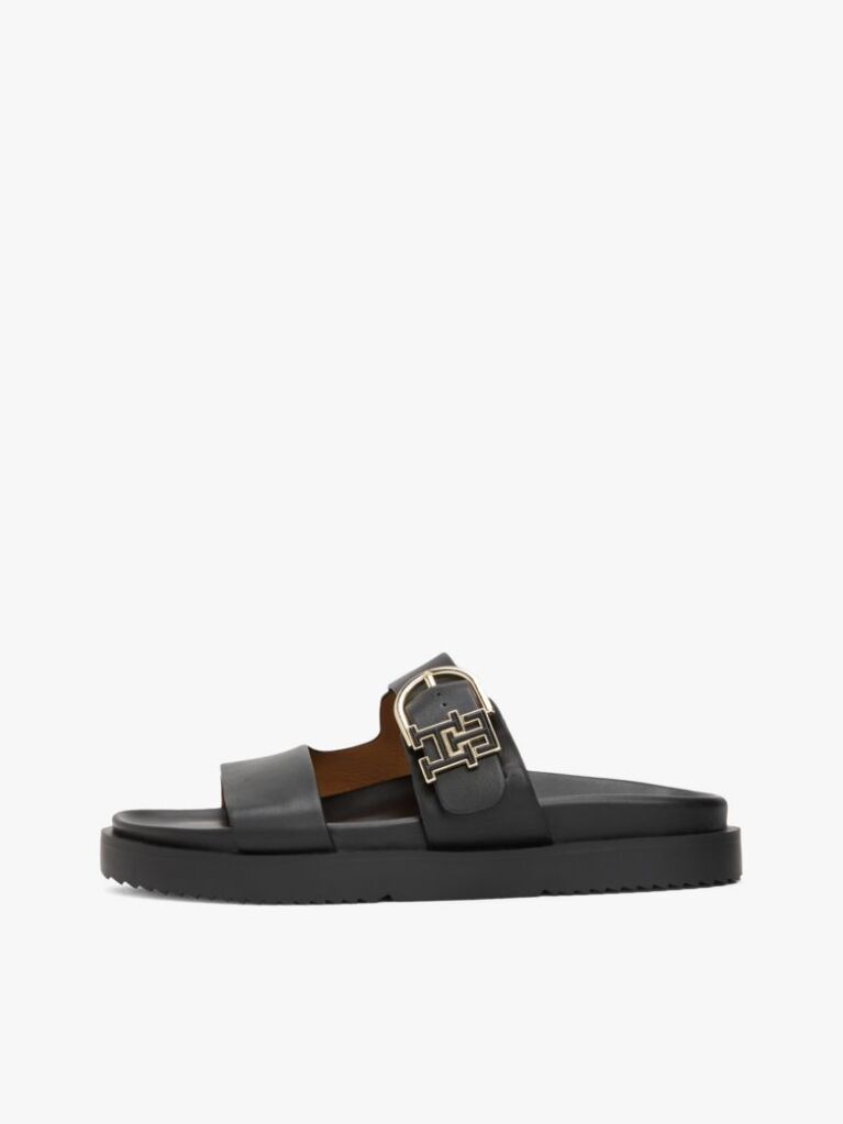 Black Leather TH Monogram Cleat Sandals  Women