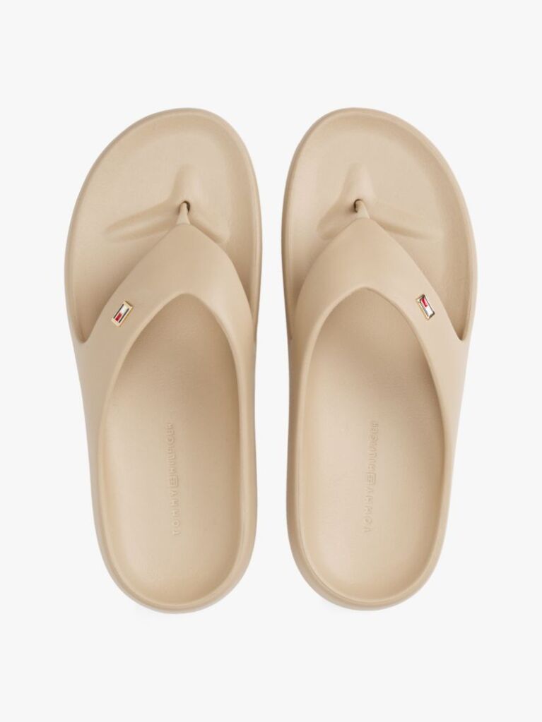 Beige Enamel Flag Contoured Flip-Flops  Women