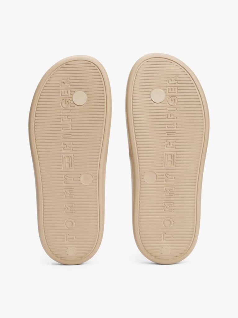 Beige Enamel Flag Contoured Flip-Flops  Women