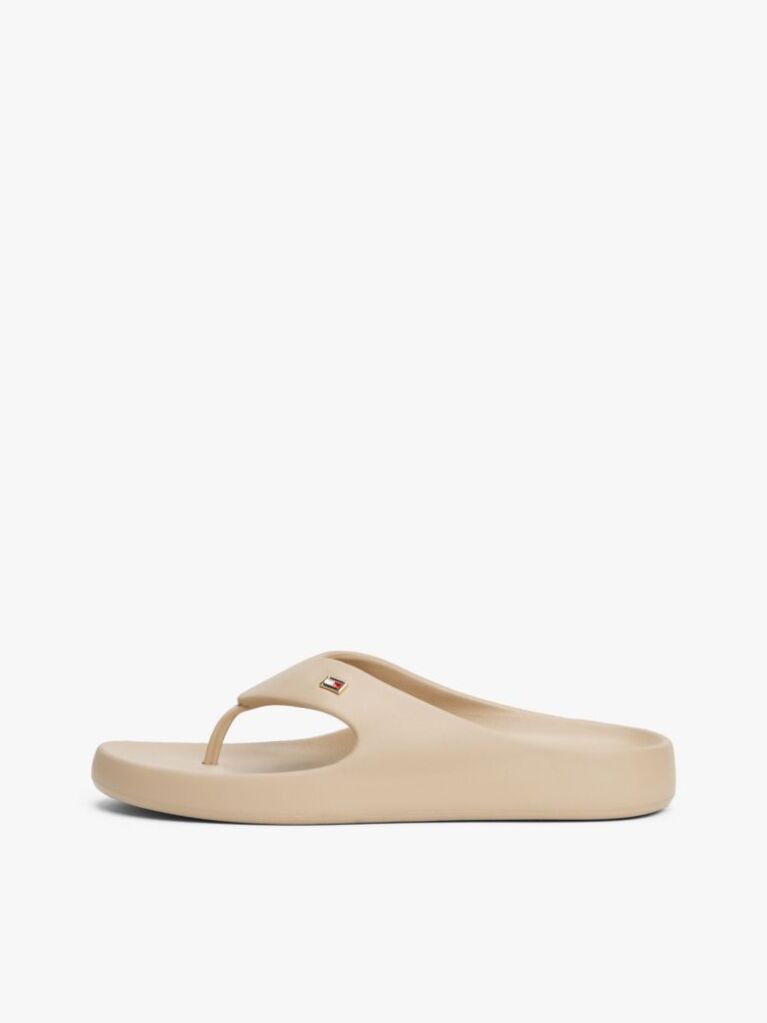 Beige Enamel Flag Contoured Flip-Flops  Women
