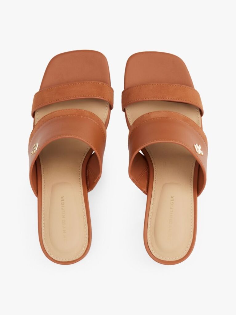Brown Leather Block Heel Mules  Women