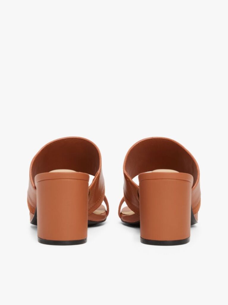 Brown Leather Block Heel Mules  Women