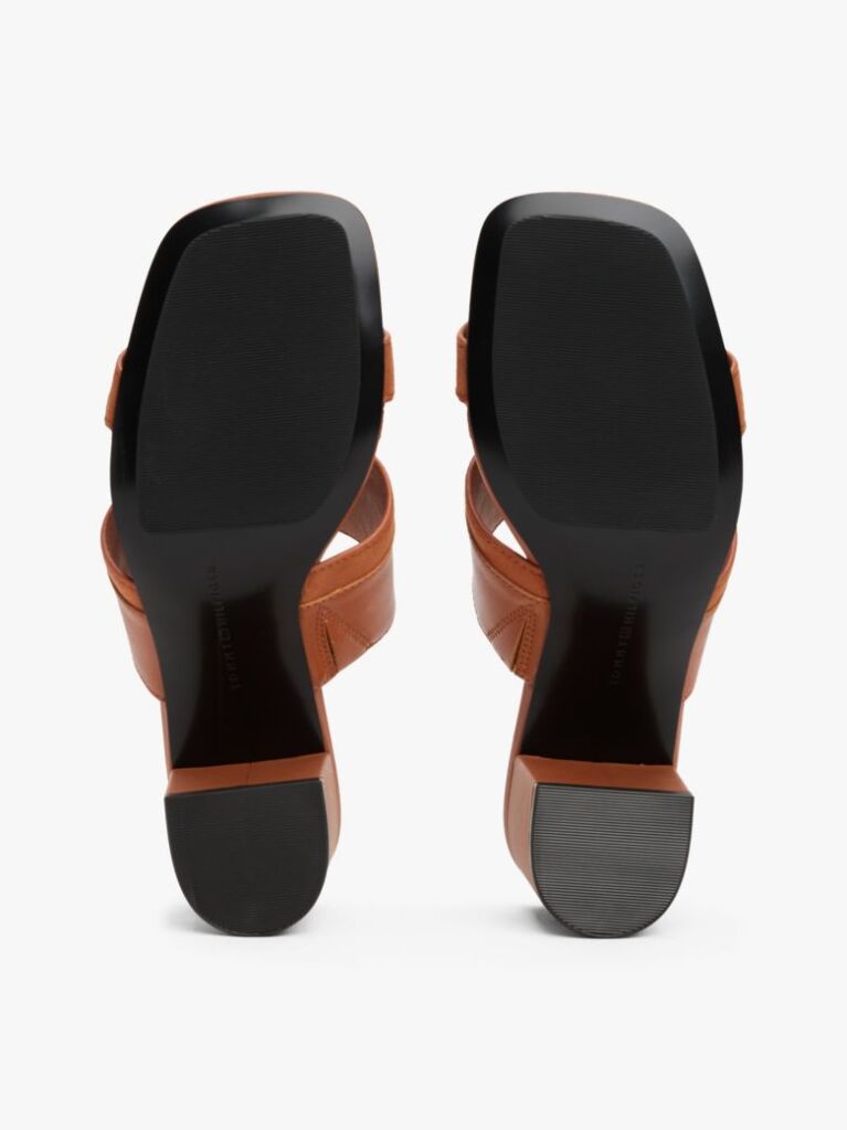 Brown Leather Block Heel Mules  Women