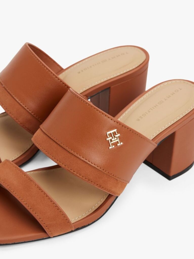Brown Leather Block Heel Mules  Women