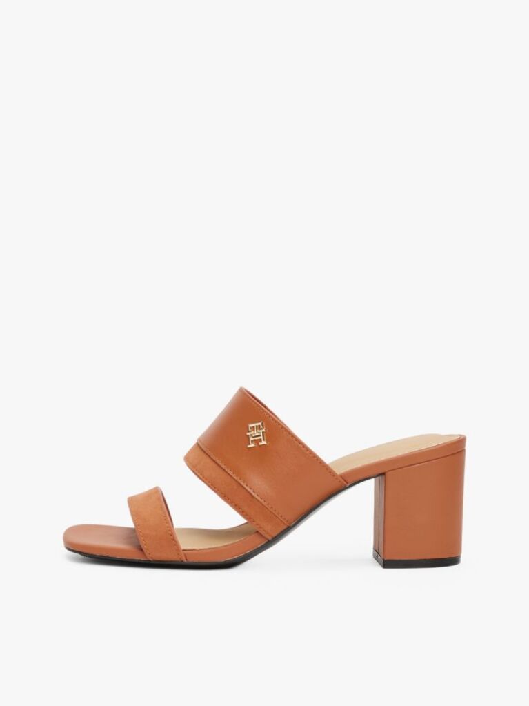 Brown Leather Block Heel Mules  Women